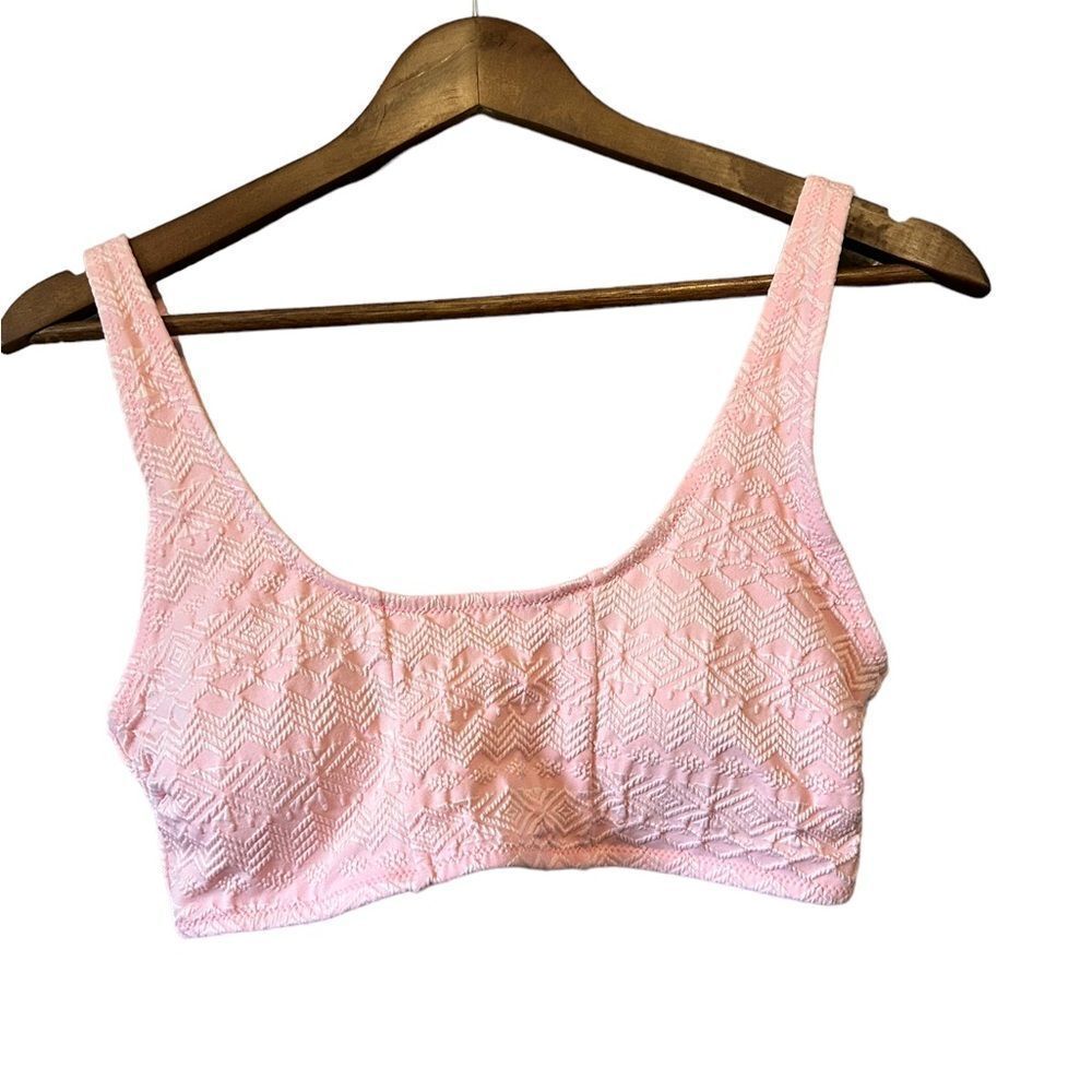 Pink‎ Textured Swim Top U Neck Sleeveless Beach Summer Vacation
